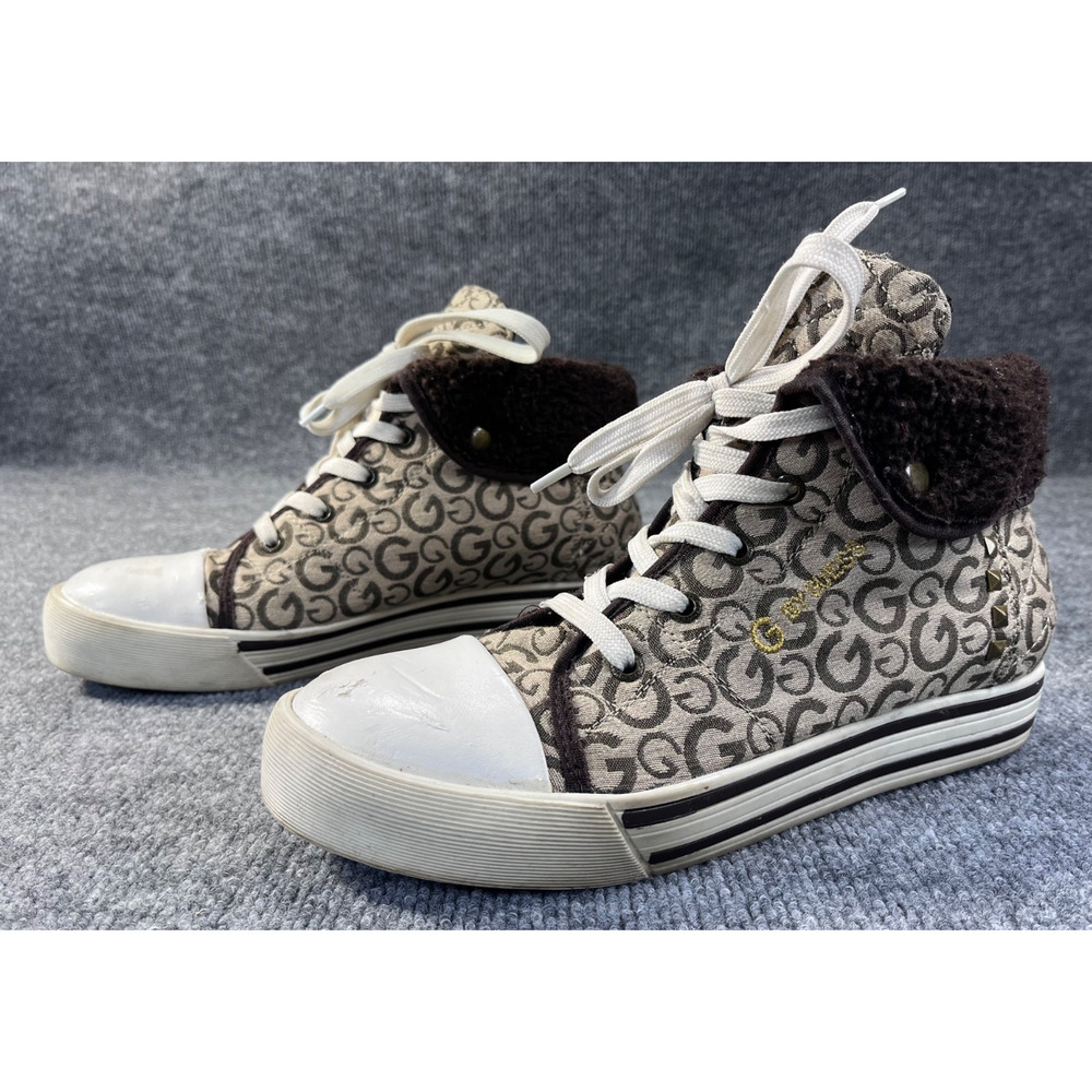 G BY GUESS Leighna Sneaker Shoe Beige and Brown Size 10 Lace Up